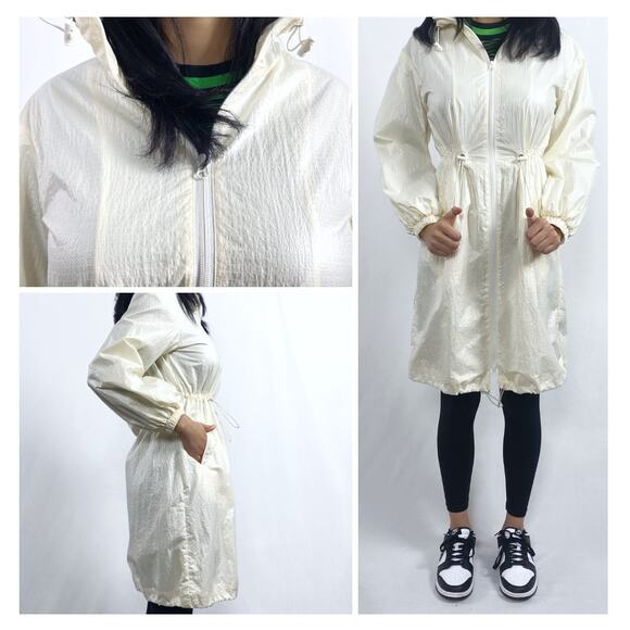 Future Collective Cream Hooded Windbreaker Mid Length Trench Raincoat Sz XXS - Picture 2 of 7